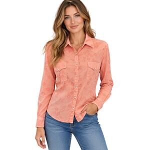 Ryan Michael S Silk Blend Western Pink Floral Pearl Snap Cowgirl long sleeve